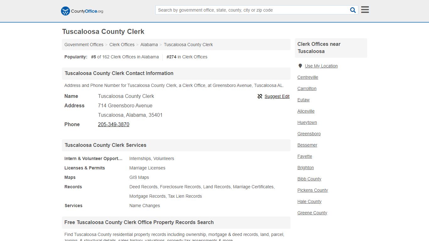 Tuscaloosa County Clerk - Tuscaloosa, AL (Address and Phone)